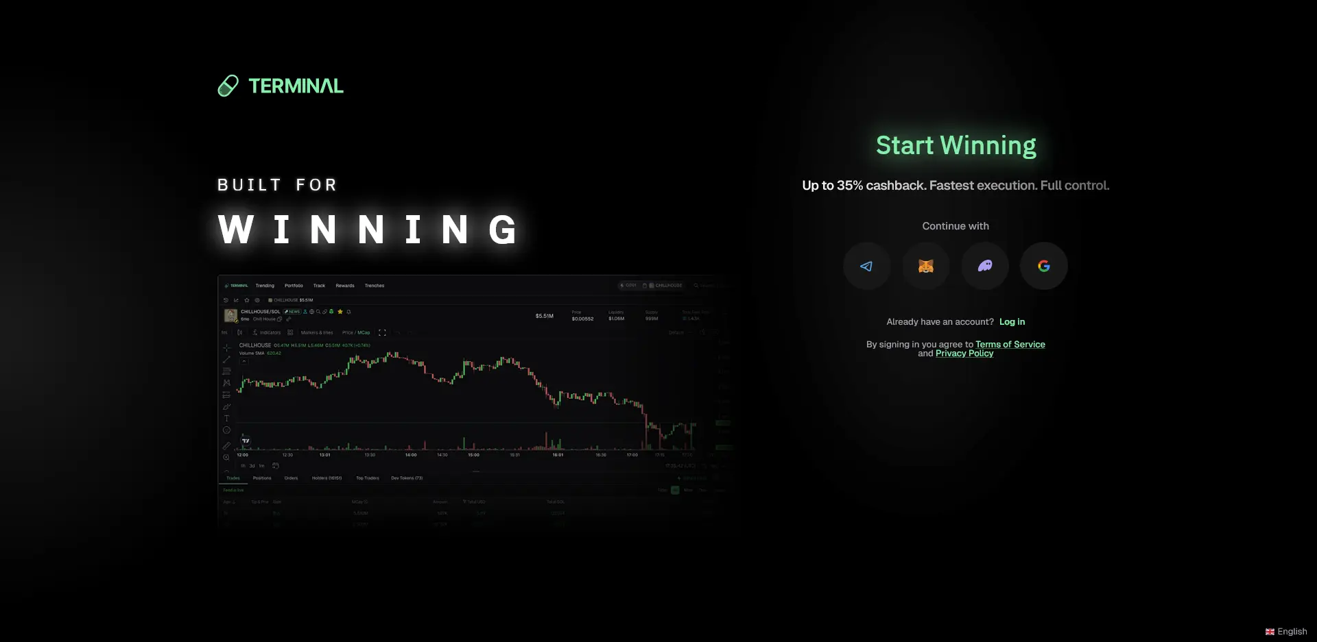 Terminal trading interface for Solana memecoin trading